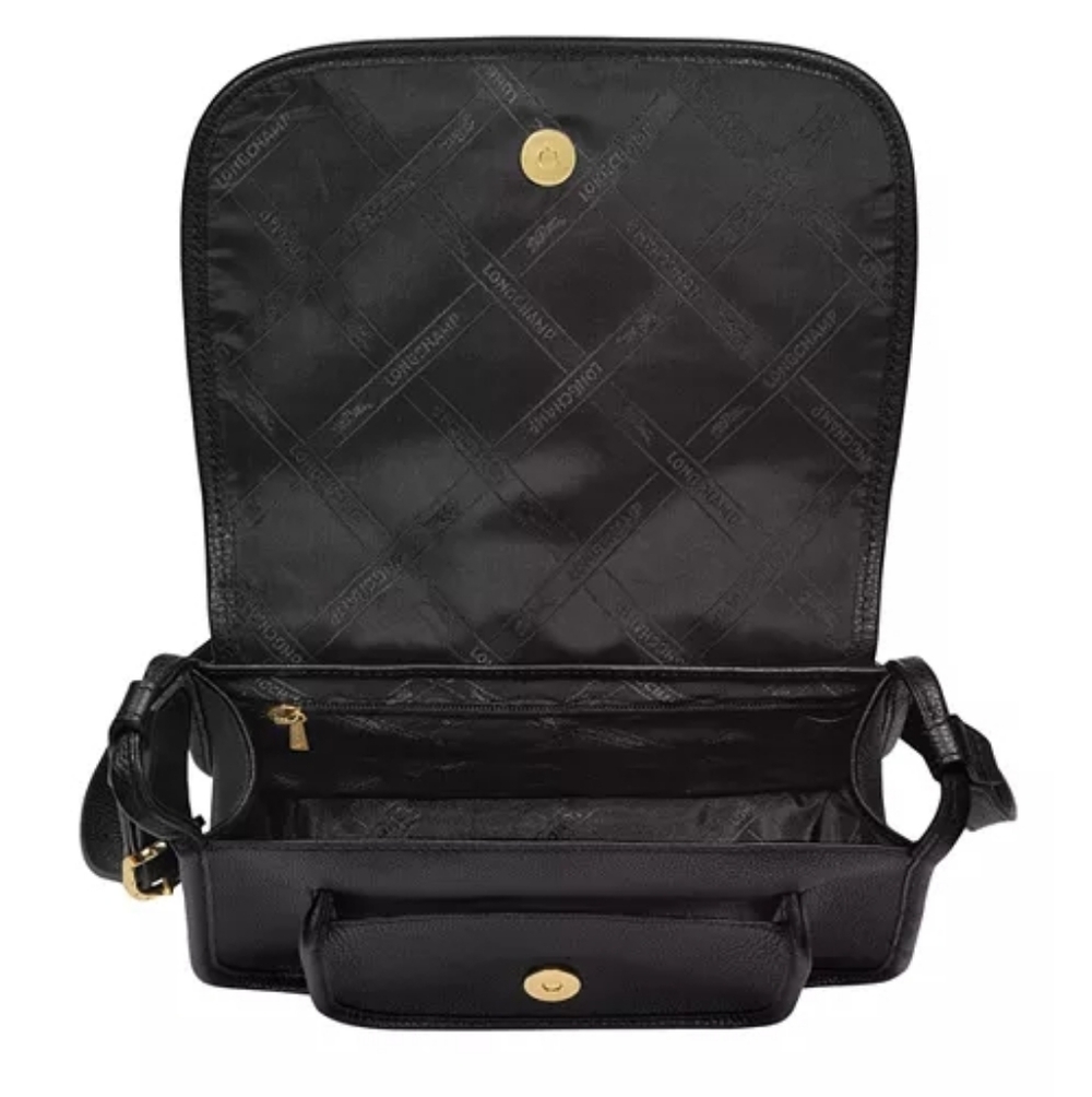 Longchamp Le Foulonné Leather Crossbody | Black/Gold | free lip balm - Picture 10 of 16